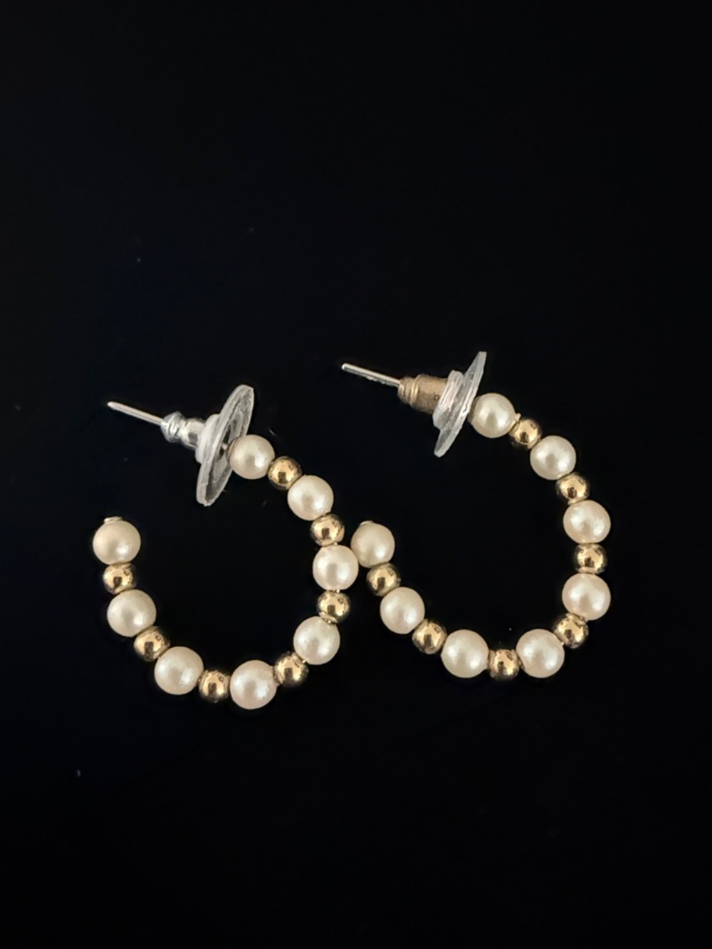 Pearl and Gold Bead Hoop Earrings - Women Jewelry